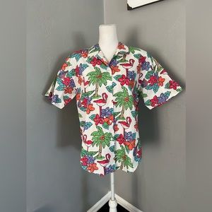 Vintage 90s Dockers Hawaiian Flamingo Tourist Button Down Shirt size L